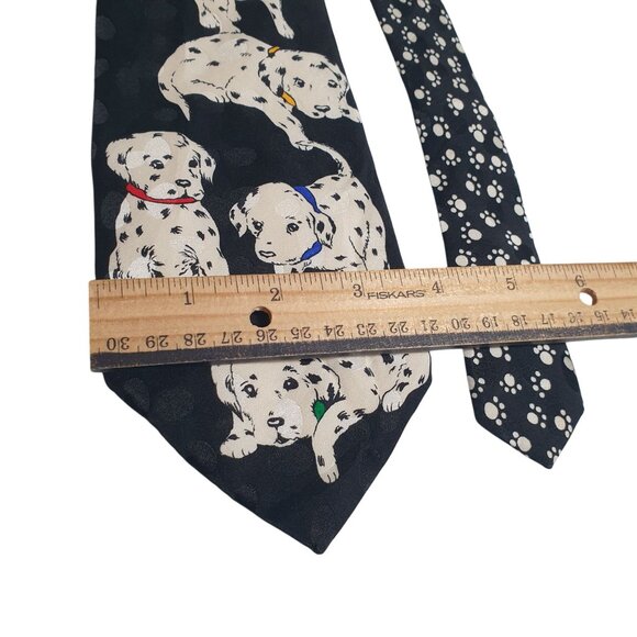Addiction Dalmatian Necktie Puppy Paw Print Vintage Silk Tie Puppy Dogs Cartoon - Picture 3 of 5